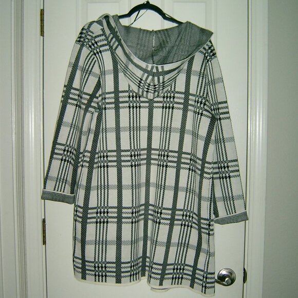 Oliver Open Front Cardigan Gray Black Plaid Sweater Coat Jacket. Size L - Picture 2 of 4